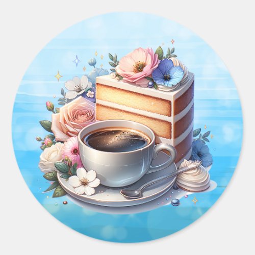 Piece of Cake Cup of Coffee and Flowers Classic Round Sticker
