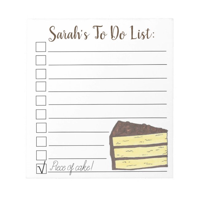 Piece of Cake! Personalized To Do List Notepad (Front)