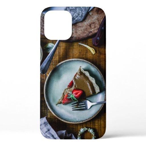 PIECE OF CAKE SERVED ON ROUND GRAY CERAMIC PLATE iPhone 12 CASE
