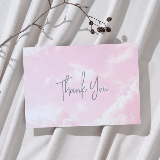 Piece of Heaven Baby Shower Pink Clouds Thank You Card (Creator Uploaded)