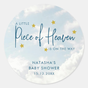 Piece of Heaven Blue Clouds Baby Shower Classic Round Sticker