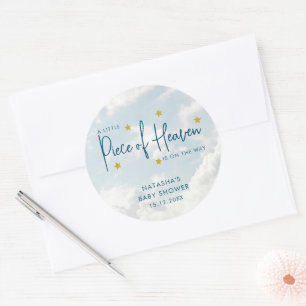 Piece of Heaven Blue Clouds Baby Shower Classic Round Sticker