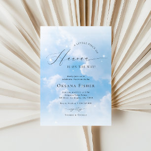 Piece of Heaven Blue Sky Clouds Boy Baby Shower Invitation