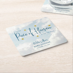 Piece of Heaven Clouds Baby Shower Square Paper Coaster