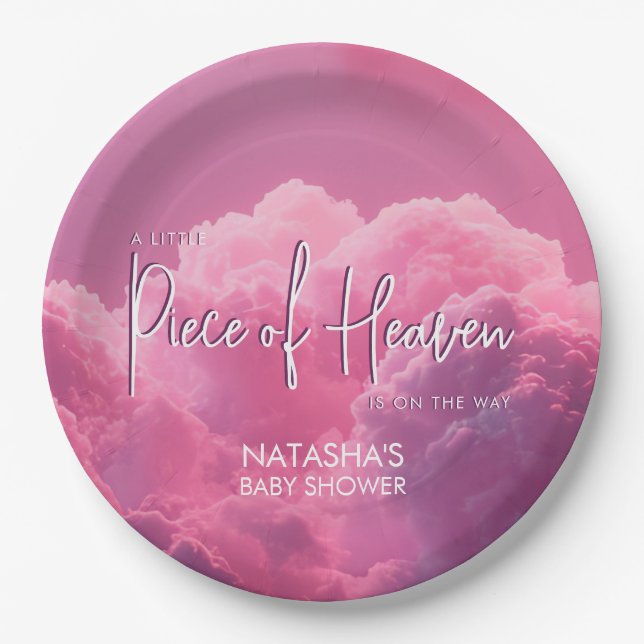 Piece of Heaven is on the way Dreamy Clouds Paper Plates (Front)