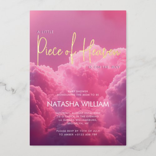 Piece of Heaven is on the way Dreamy Magical  Foil Invitation