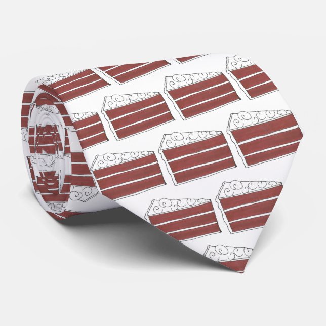 Piece of Red Velvet Layer Cake Slice Baking Foodie Neck Tie (Rolled)