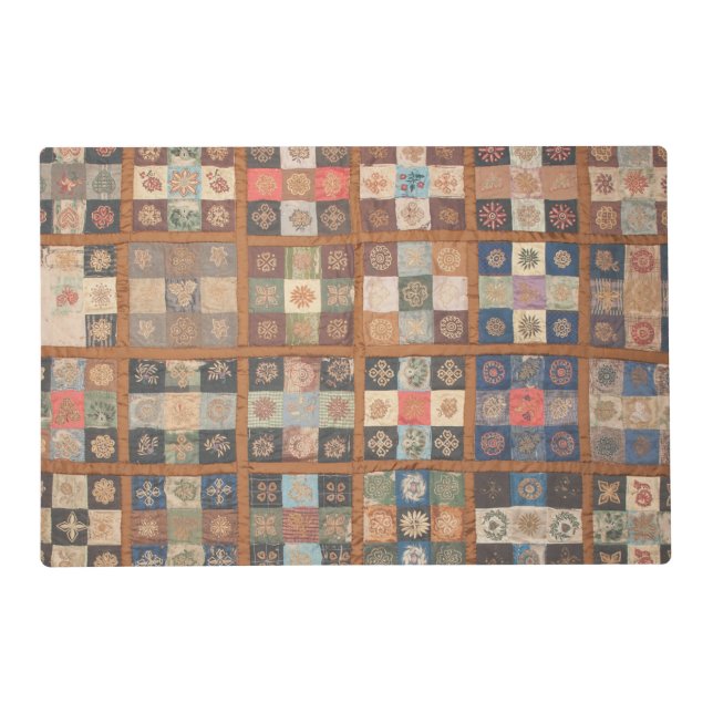 Pieced Nine-Patch fancy quilt Laminated Placemat (Front)