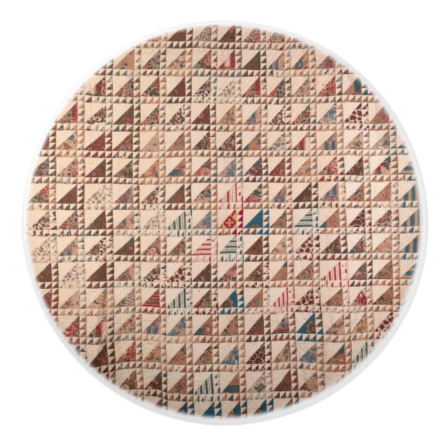 Pieced quilt in neutral colors ceramic knob (Front)