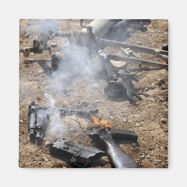 Pieces of enemy weapons lay out to cool off magnet (Front)