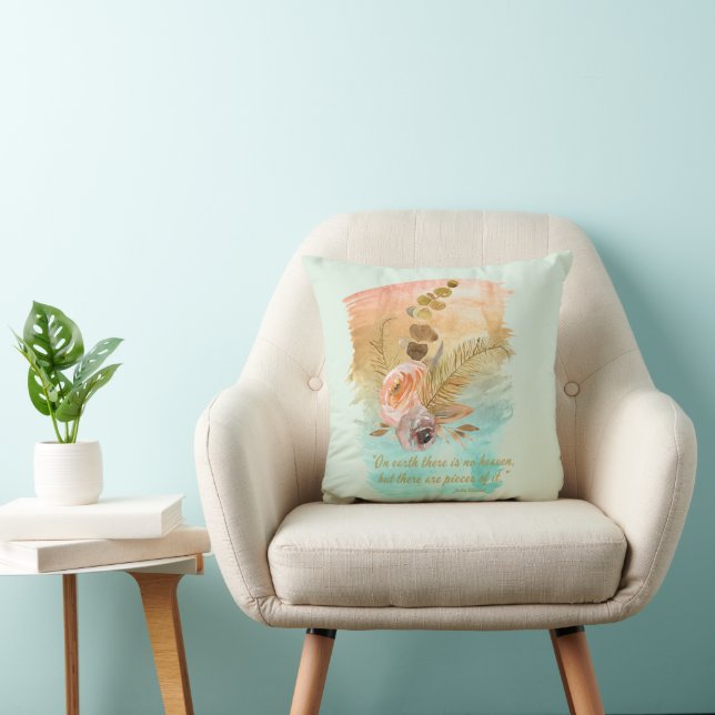 Pieces of Heaven Quote Boho Flowers  Throw Pillow (Chair)