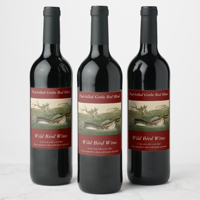 Pied-billed Grebe from Audubon's Birds of America Wine Label (Bottles)