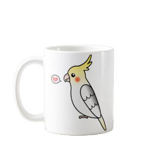 Pied Cartoon Cockatiel Parrot Bird Love Coffee Mug