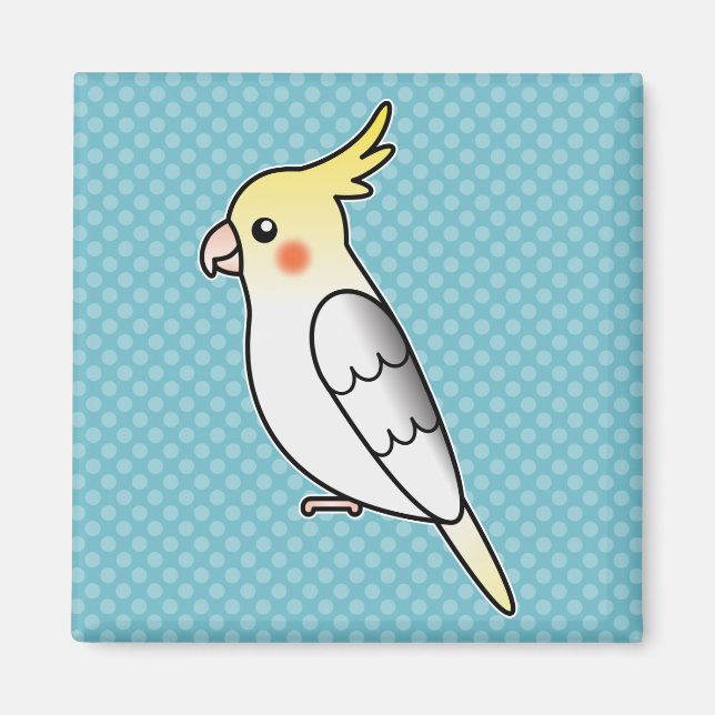 Pied Cartoon Cockatiel Parrot Bird Magnet (Front)