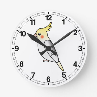 Pied Cartoon Cockatiel Parrot Bird Round Clock
