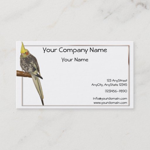 Customizable Pied Cockatiel on a Branch with White Background Business Card Template