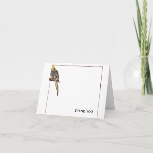 Pied Cockatiel on a Branch with White Thank You Card