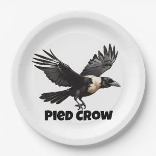 Pied crow with wings open paper plates