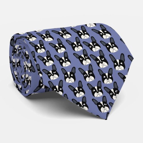 Pied French Bulldog Blue Neck Tie