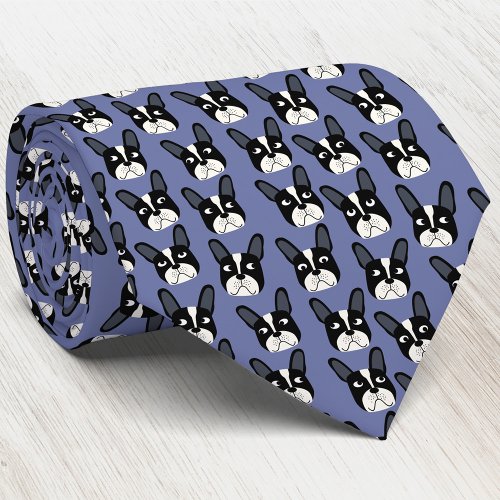 Pied French Bulldog Blue Neck Tie