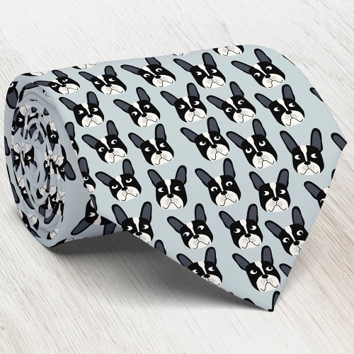 Pied French Bulldog Green Neck Tie