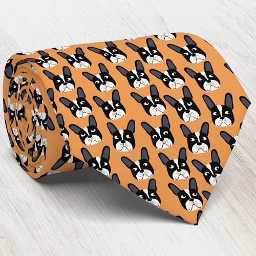 Pied French Bulldog Orange Neck Tie