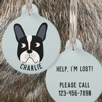 Pied French Bulldog Pet Id Tag by Squirrell at Zazzle
