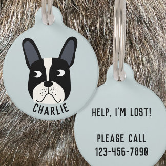 Pied French Bulldog Pet ID Tag