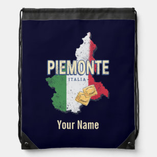 Piedmont Italy Retro Region Map Vintage Pasta Drawstring Bag