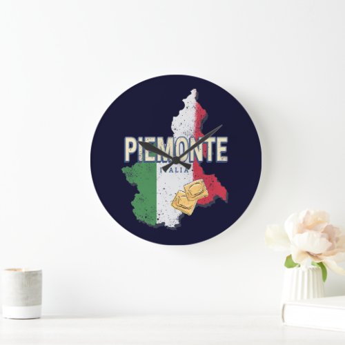 Piedmont Italy Retro Region Map Vintage Pasta Large Clock