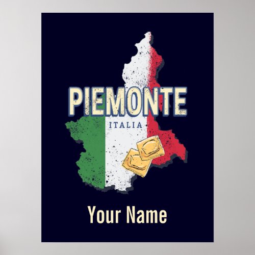 Piedmont Italy Retro Region Map Vintage Pasta Poster