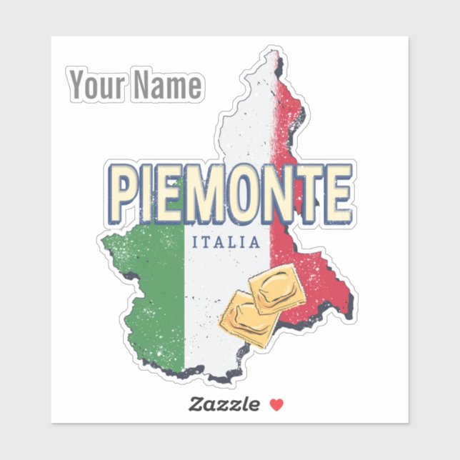 Piedmont Italy Retro Region Map Vintage Pasta Sticker (Sheet)