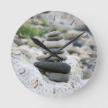 Piedras Zen En La Playa De Almer&#237;a Round Clock at Zazzle