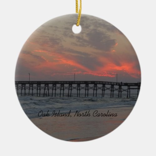 Pier and Sunset _ Oak Island NC Ceramic Ornament