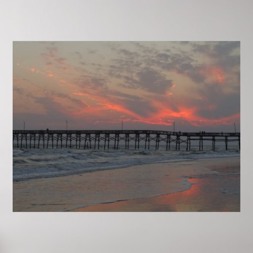 Pier and Sunset _ Oak Island NC Poster