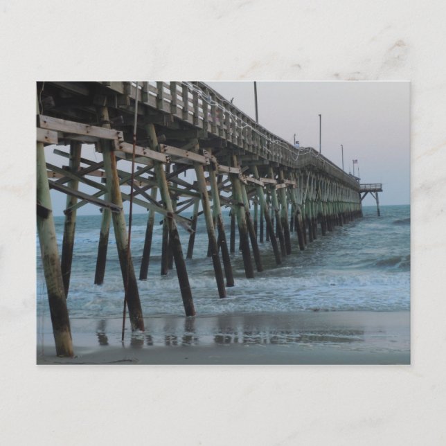 Pier and Waves = Oak Island, NC Postcard (Front)
