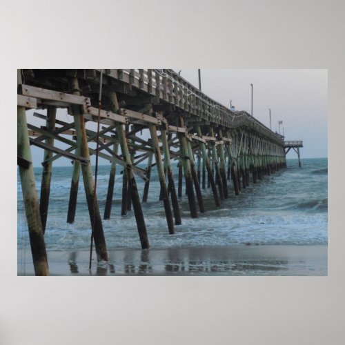Pier and Waves  Oak Island NC Poster