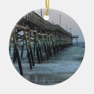 Pier and Waves - Oak Island, North Carolina Ceramic Ornament