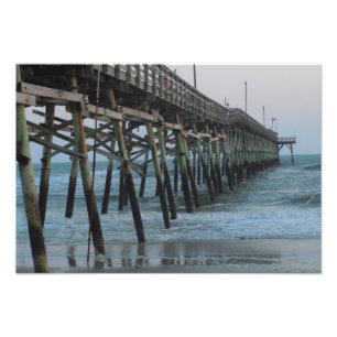 Pier and Waves - Oak Island, North Carolina Photo Print
