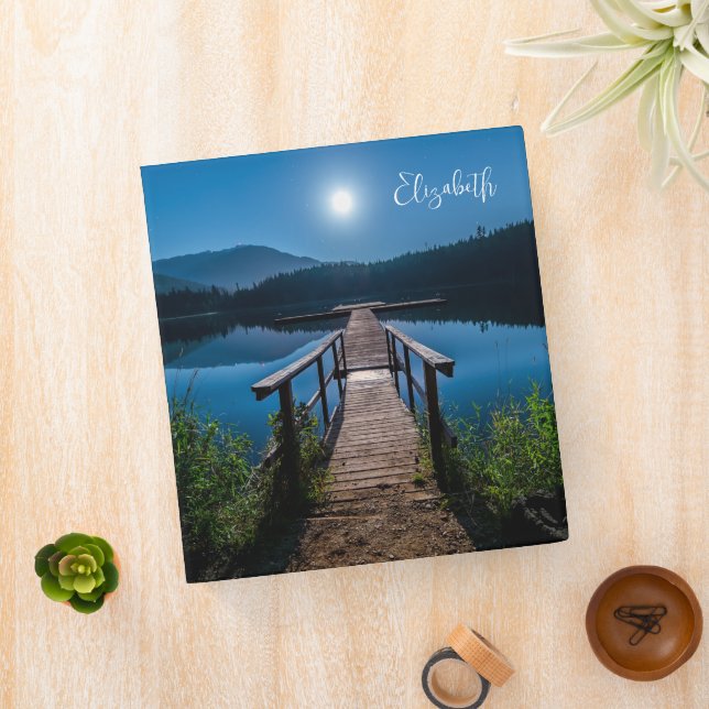 Pier at Night under a Full Moon 3 Ring Binder (In Situ)