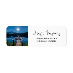 Pier at Night under a Full Moon Label