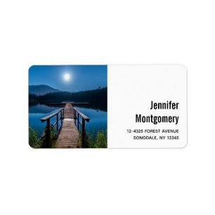 Pier at Night under a Full Moon Label