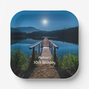 Pier at Night under a Full Moon Paper Plates