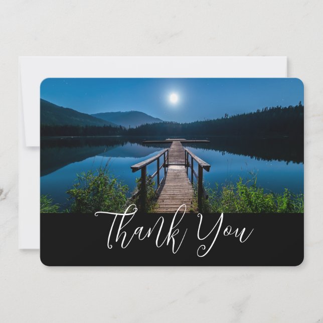 Pier at Night under a Full Moon Thank You Card (Front)