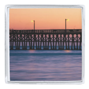 Pier beach sunset silver finish lapel pin