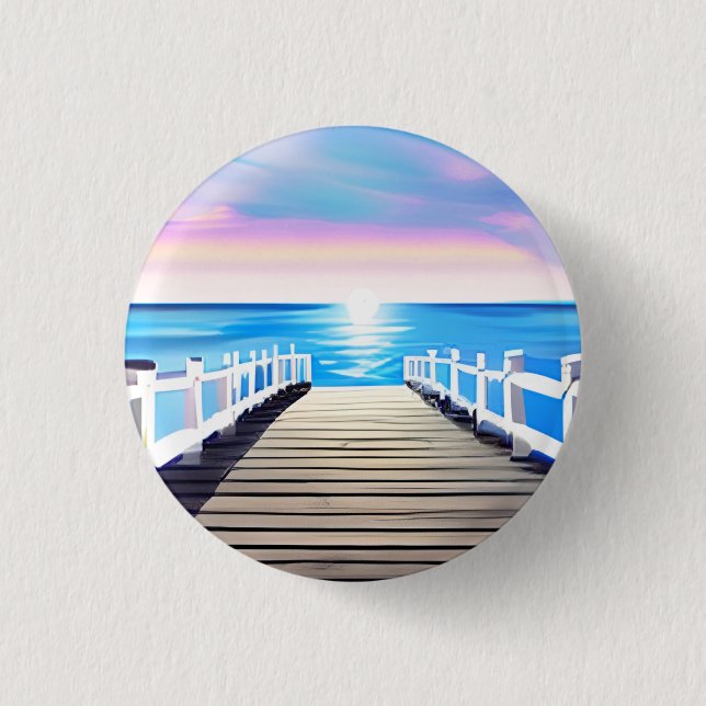 Pier, Ocean and Sky at Dawn Button (Front)