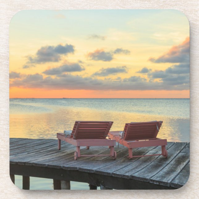 Pier overlooks the ocean, Belize Beverage Coaster (Front)