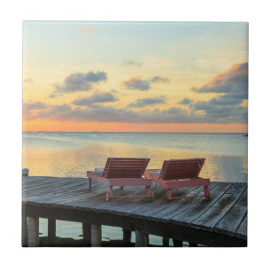 Pier overlooks the ocean, Belize Ceramic Tile