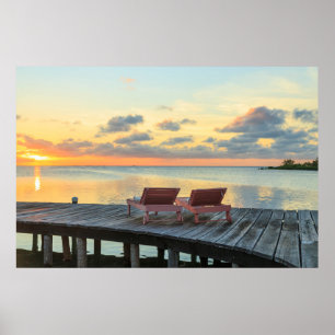 Pier overlooks the ocean, Belize Poster