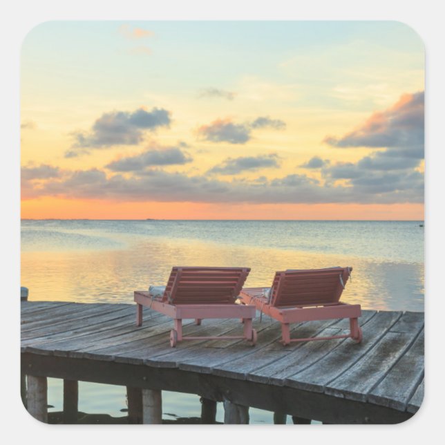Pier overlooks the ocean, Belize Square Sticker (Front)